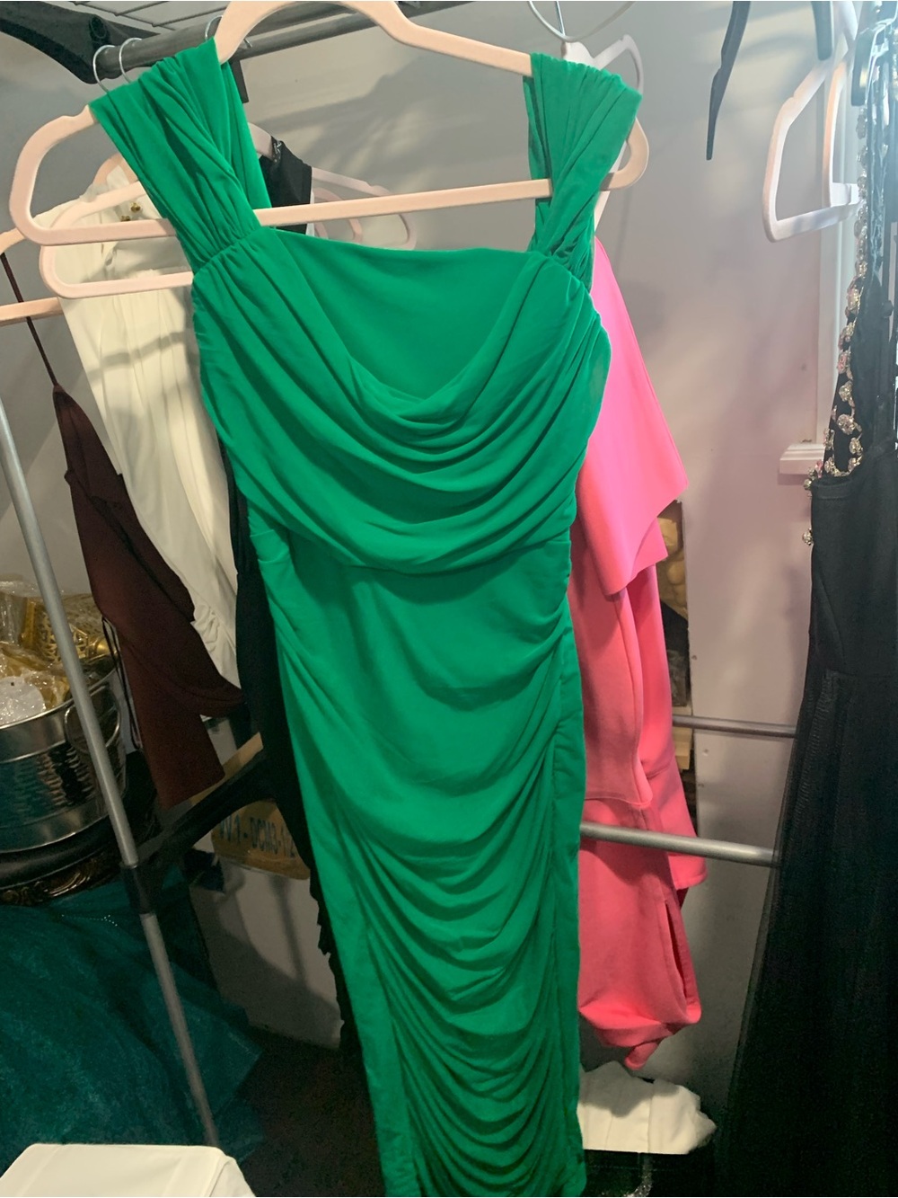 Emerald Green Ruched Sleeveless Dress